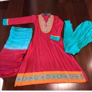 Red and blue long dress